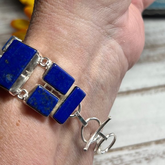 Lapis Lazuli Bracelet Handmade Stone Gemstone 925 Silver Large Ethnic Boho New! - Picture 11 of 15
